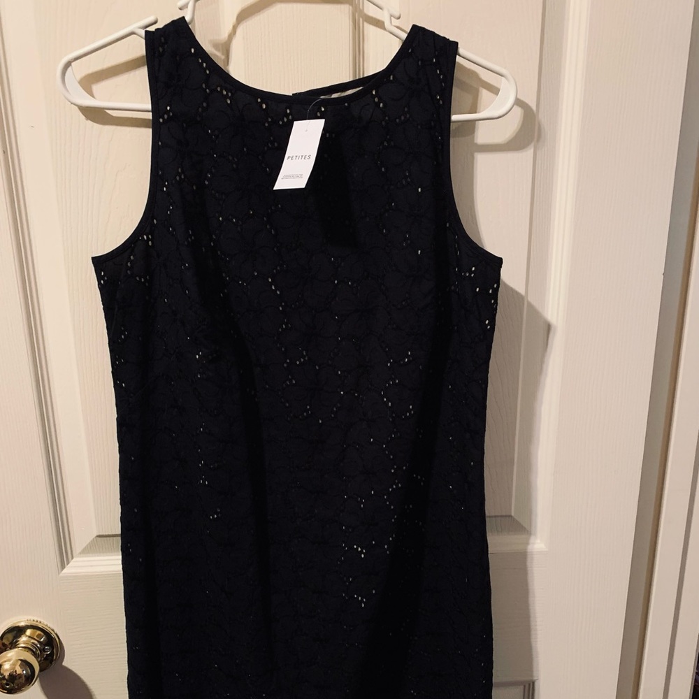 Loft Black Eyelet Sleeveless dress, Size 4P NWT